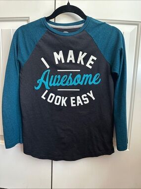 Old Navy Teal & Black Raglan Long Sleeve Tee "I Make Awesome Look Easy"